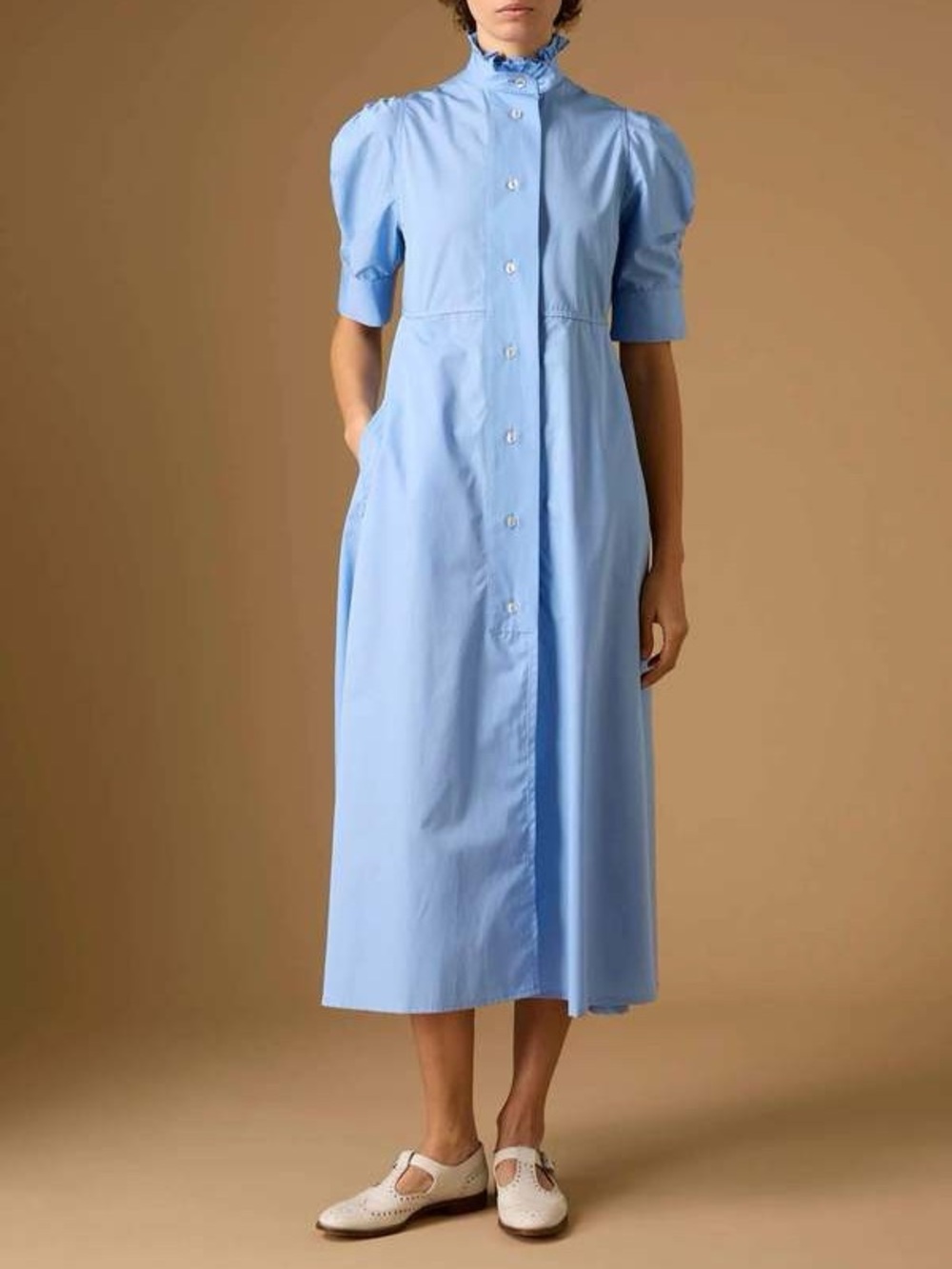 Thierry Colson Venetia Dress Blue Cotton Puff Sleeve Prairie Maxi XL